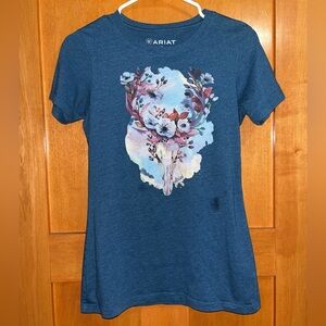 Ariat Women’s Teal Floral Skull Tee Medium​